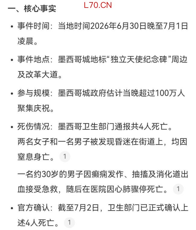 墨西哥城世界杯庆祝活动4人身亡 人多易发踩踏悲剧