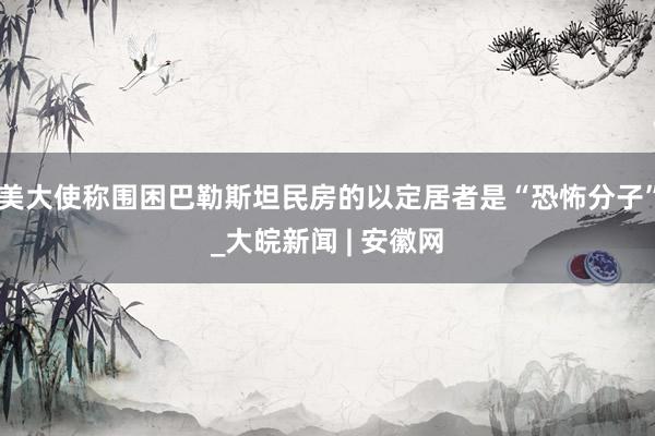 美大使称围困巴勒斯坦民房的以定居者是“恐怖分子”_大皖新闻 | 安徽网