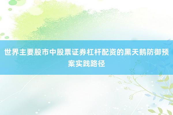 世界主要股市中股票证券杠杆配资的黑天鹅防御预案实践路径