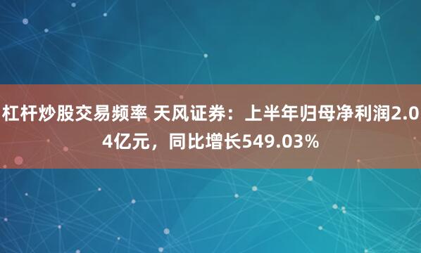 杠杆炒股交易频率 天风证券：上半年归母净利润2.04亿元，同比增长549.03%