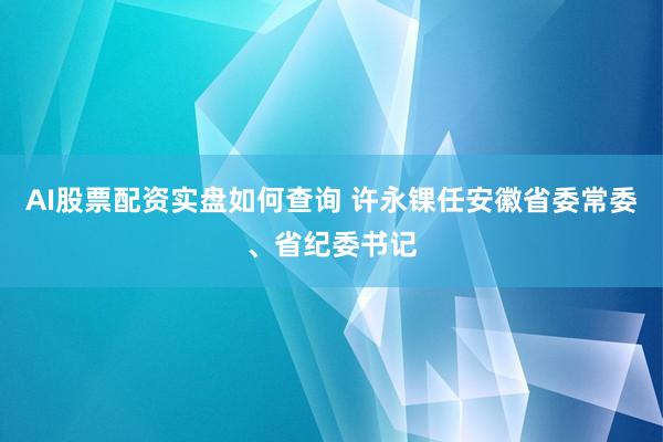 AI股票配资实盘如何查询 许永锞任安徽省委常委、省纪委书记