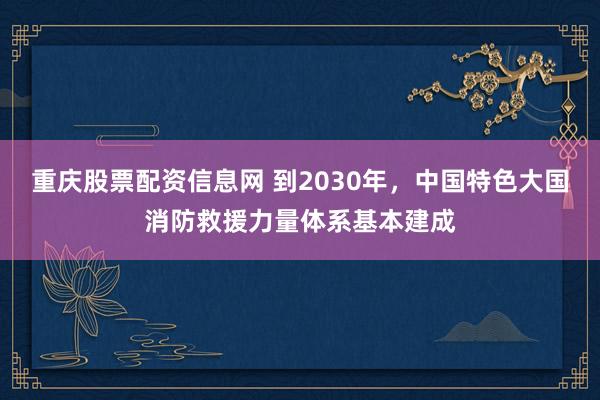 重庆股票配资信息网 到2030年，中国特色大国消防救援力量体系基本建成